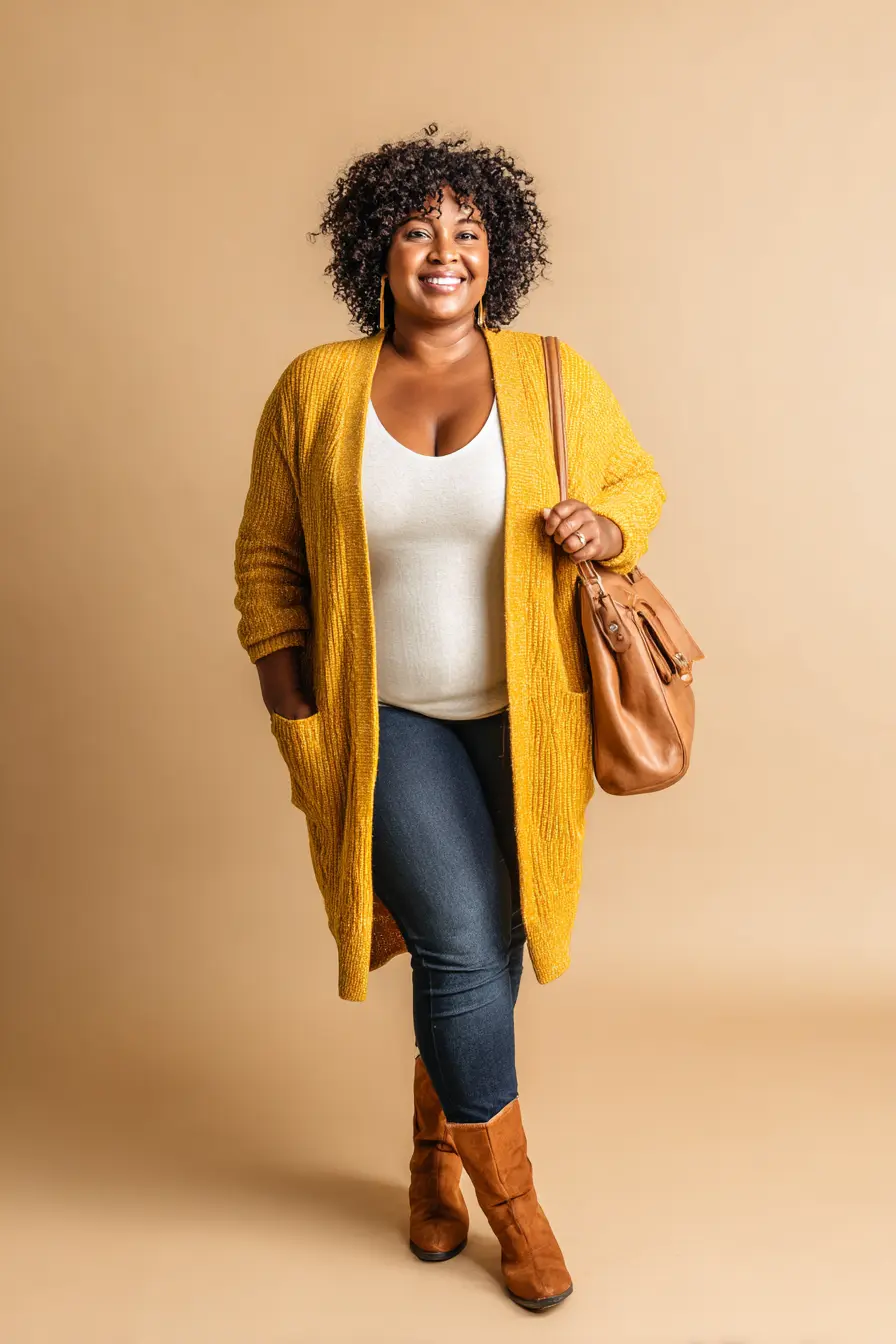 Cozy Mustard Cardigan + Easy Denim Pairing