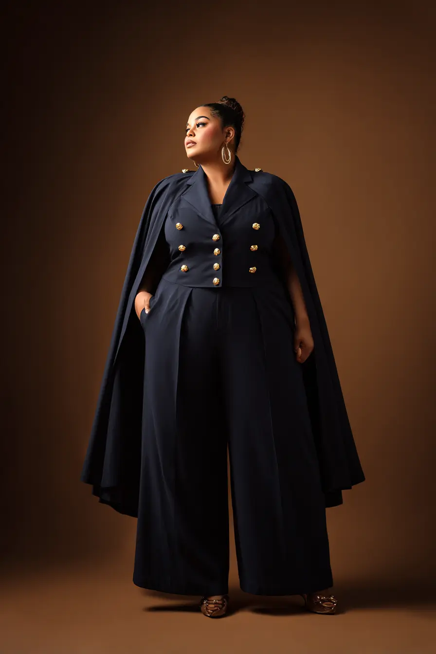 Cape Blazer + Wide-Leg Trousers