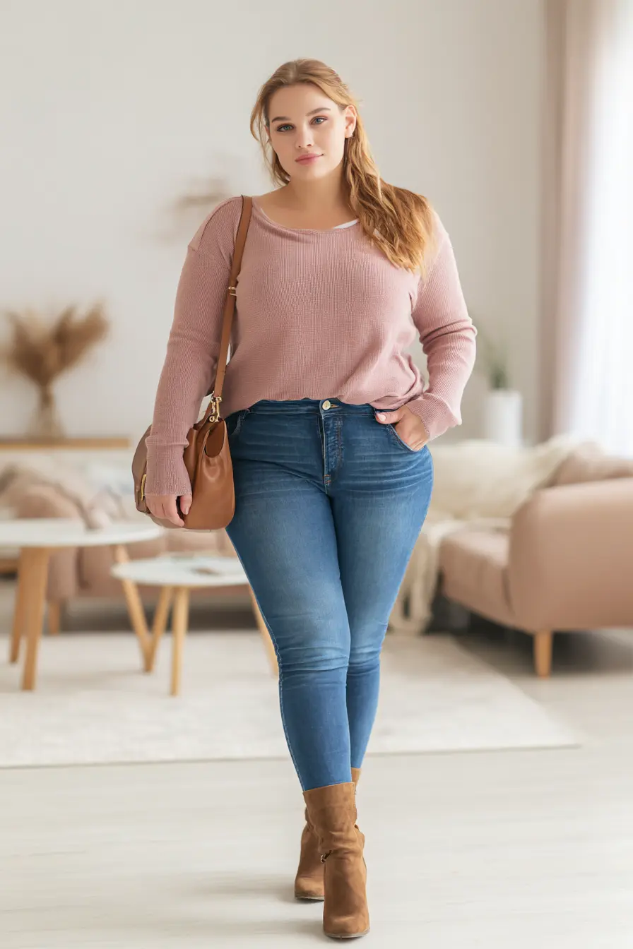 Blush Knit Pullover + Skinny Jeans