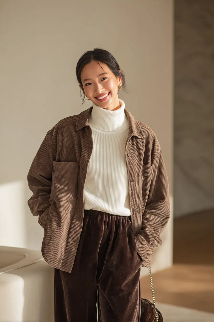 Corduroy Shirt Jacket + Soft Wide-Leg Trousers