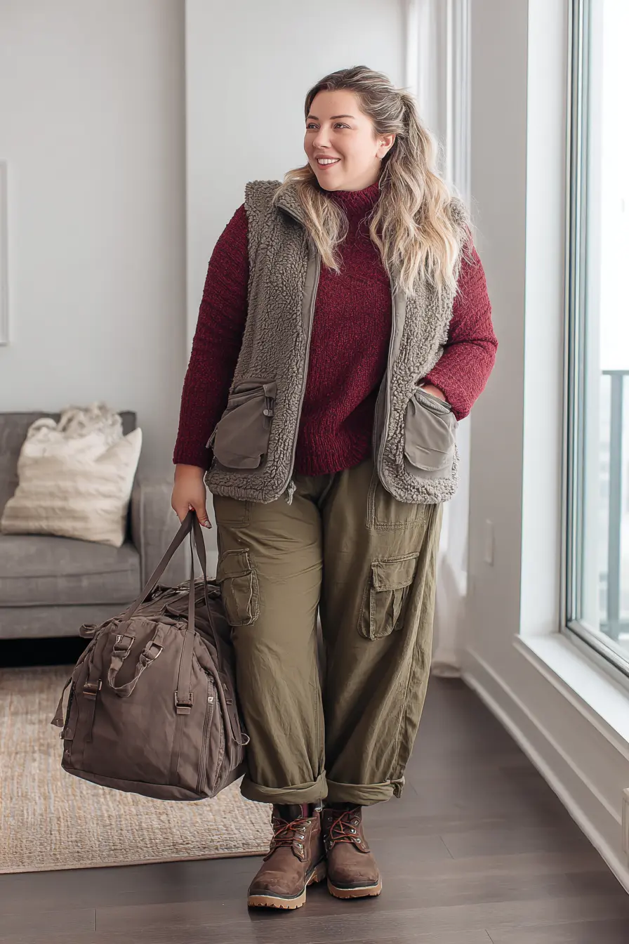 Sherpa Vest + Cargo Pants