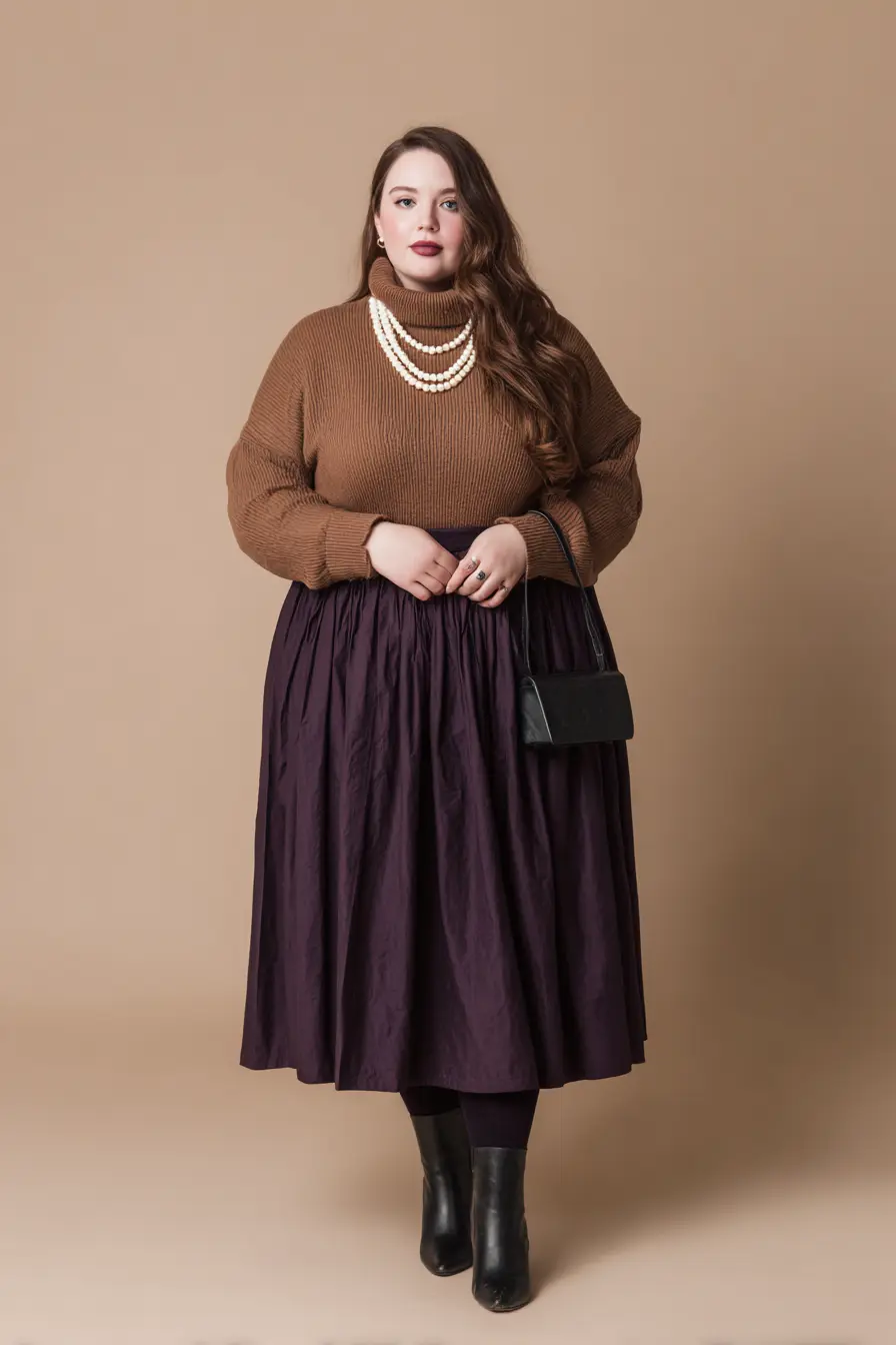 Turtleneck Sweater + Full Midi Skirt Mix