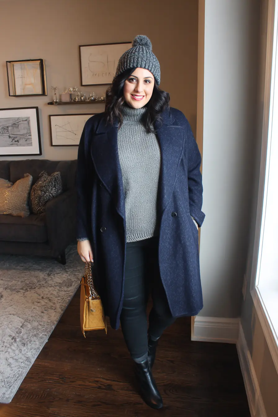 Navy Pea Coat + Knit Turtleneck