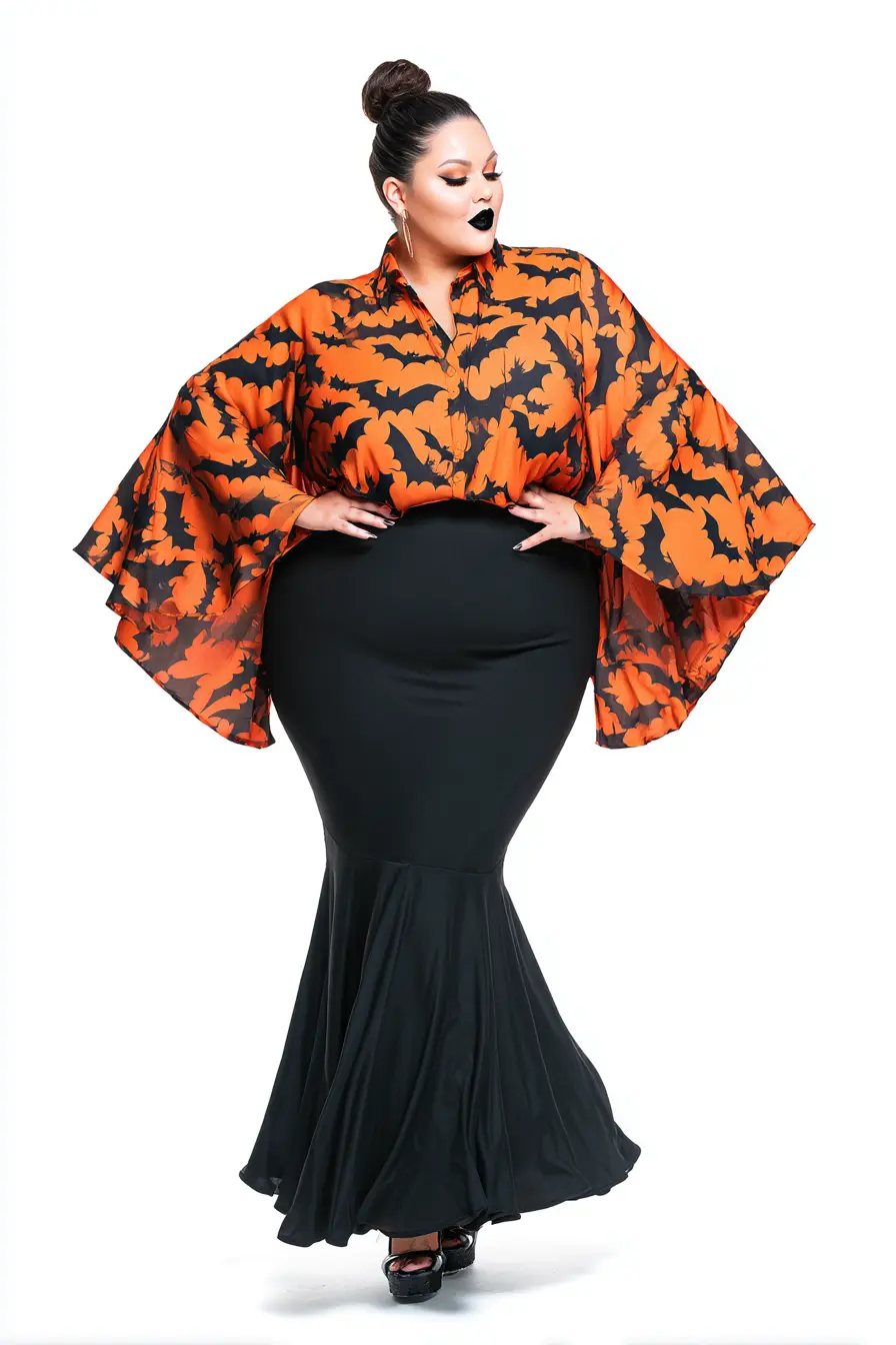 Batwing Blouse + Mermaid Tail Skirt