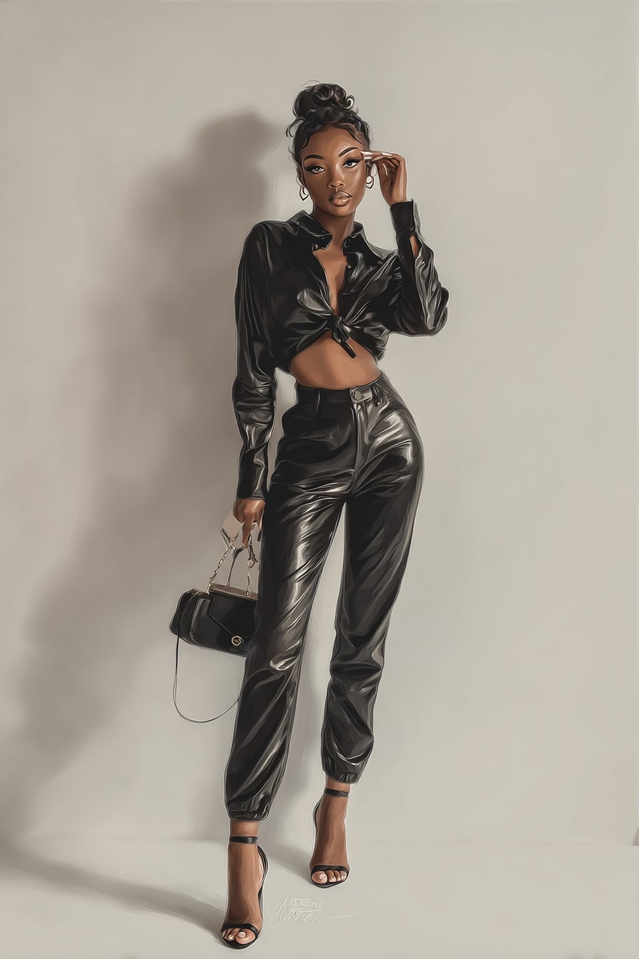 Sleek All-Black Leather Set for Bar Nights