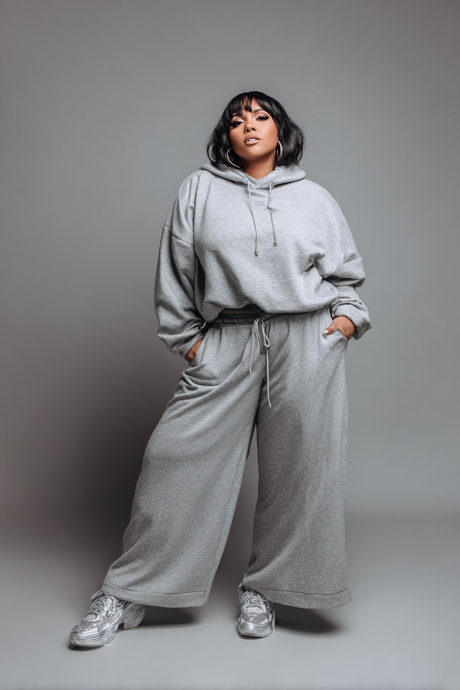 Cozy Gray Hoodie Set with Wide-Leg Pants