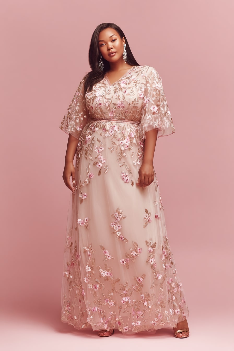 Embroidered Tulle Gown + Softly Shaped Waistline