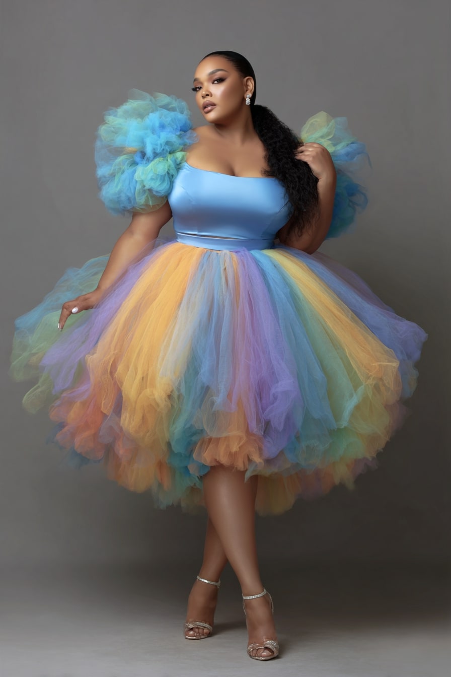 Rainbow Tulle Dress + Puff Sleeves