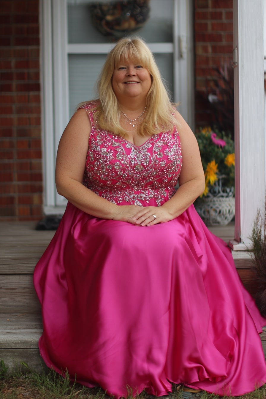 Hot Pink Gown with Embellished Bodice