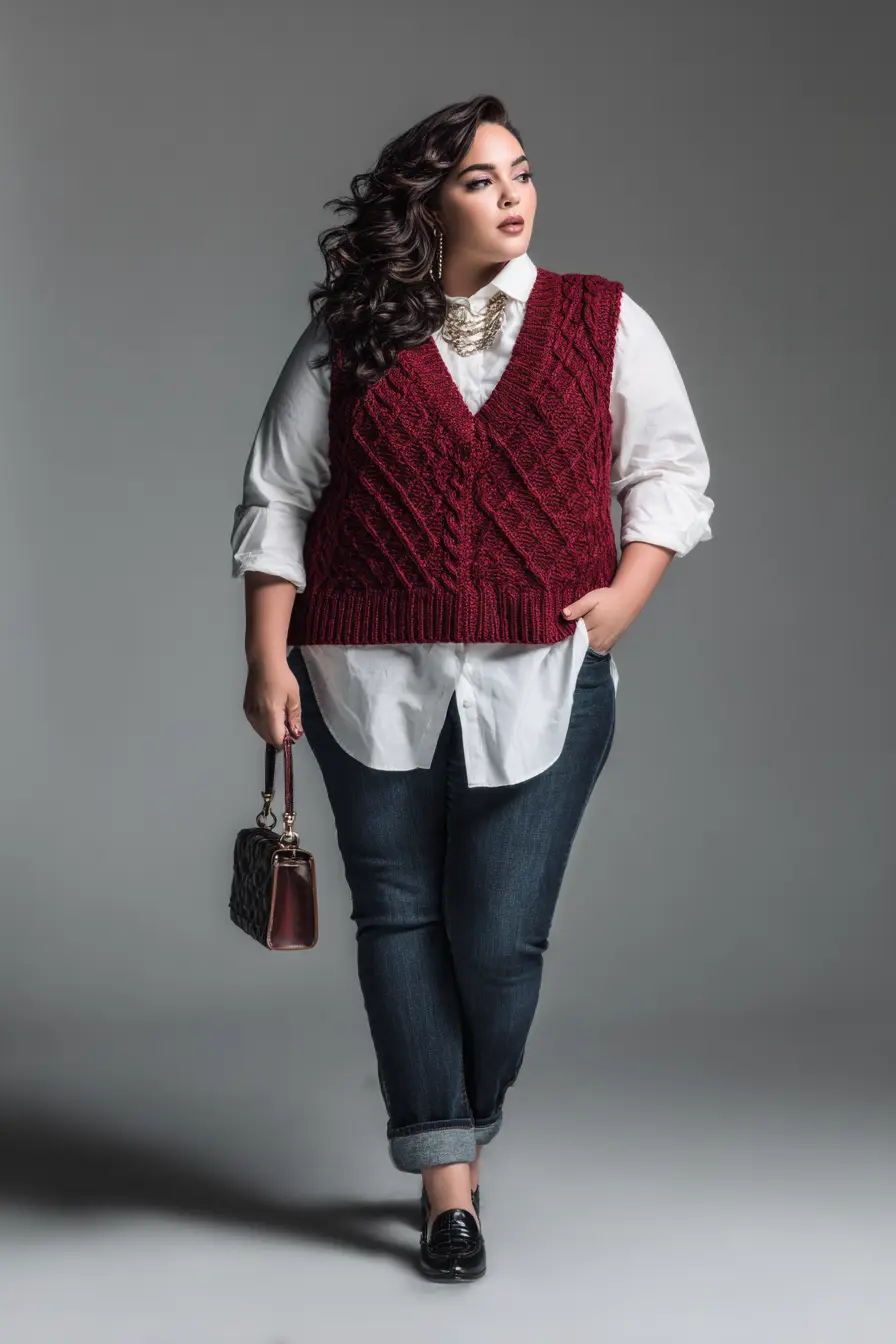 Textured Knit Vest + Crisp Button-Up Layers