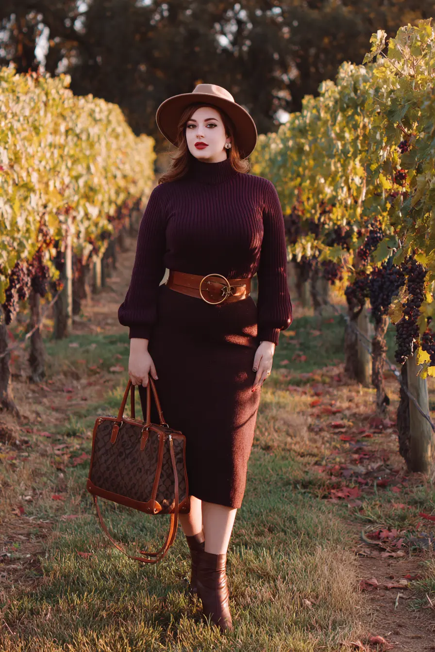 Burgundy Sweater Dress + Statement Belt