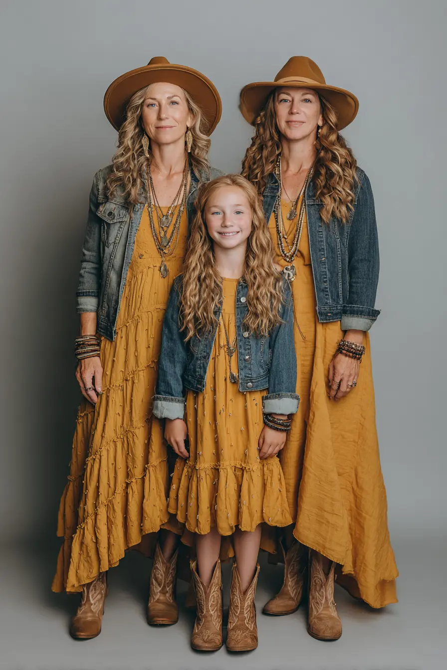 Cropped Denim Jacket + Golden Peasant Dress