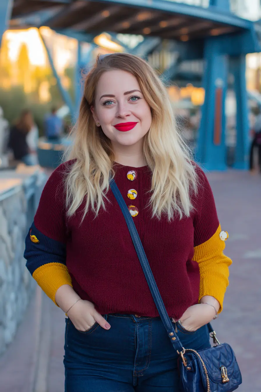 Burgundy Colorblock Knit + Dark Denim Shape