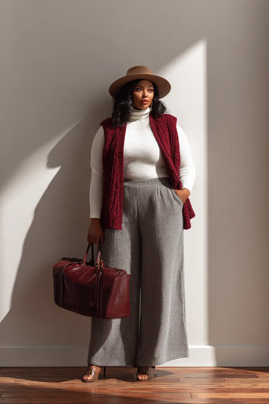 Cable Knit Vest + Wide-Leg Trousers