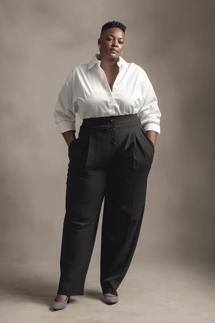 Crisp White Shirt + High-Waisted Black Trousers