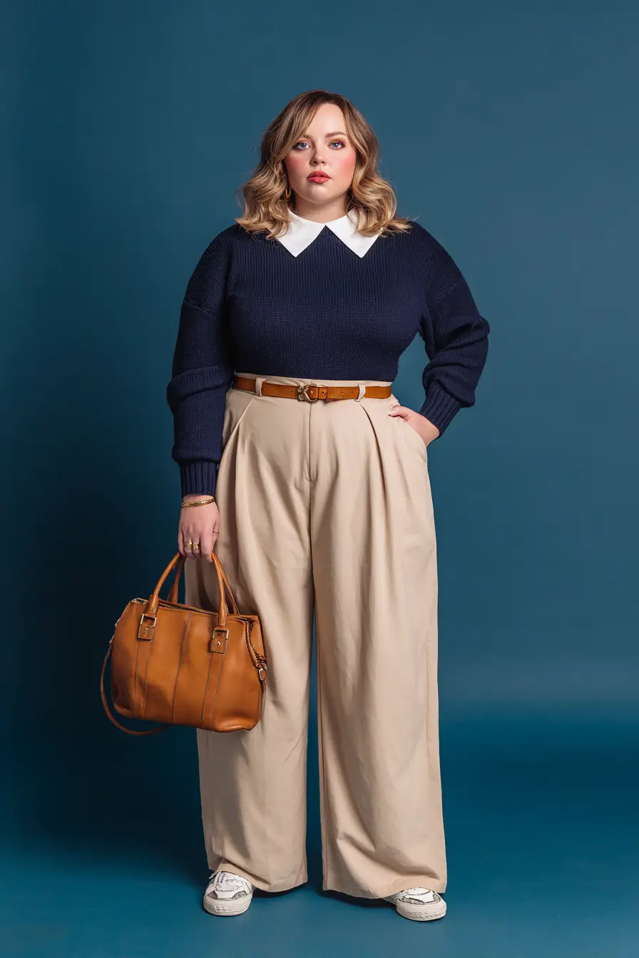 Knit Polo Sweater + Paper-Bag Pants