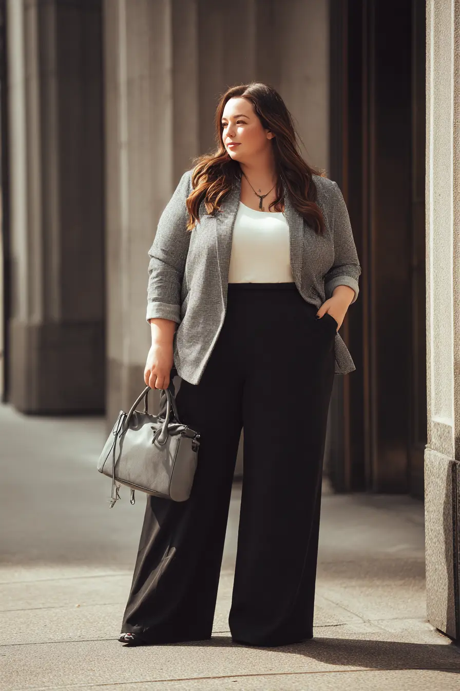 Knit Blazer + Wide-Leg Trousers + Structured Bag