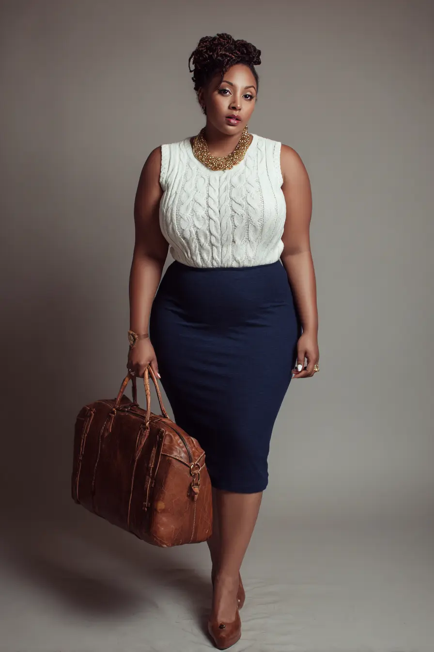 Cable Knit Tank + Navy Pencil Skirt