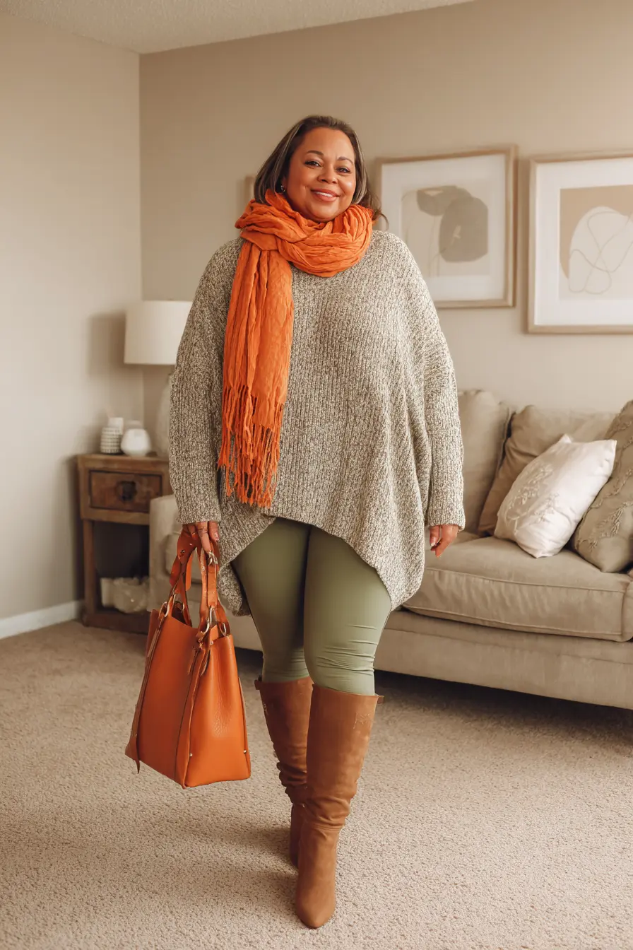 Slouchy Knit Sweater + Burnt Orange Scarf