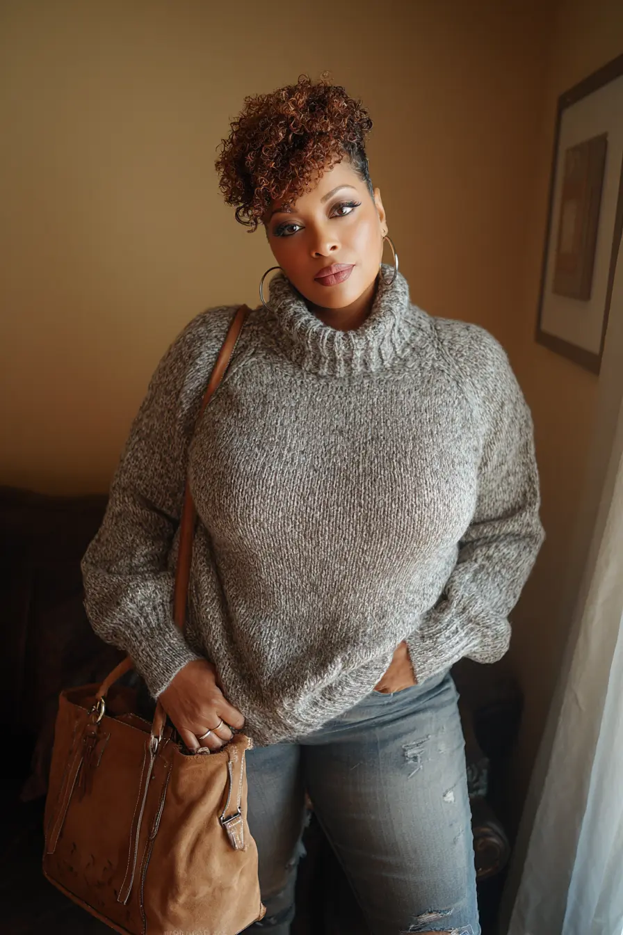 Chunky Turtleneck Sweater + Distressed Jeans