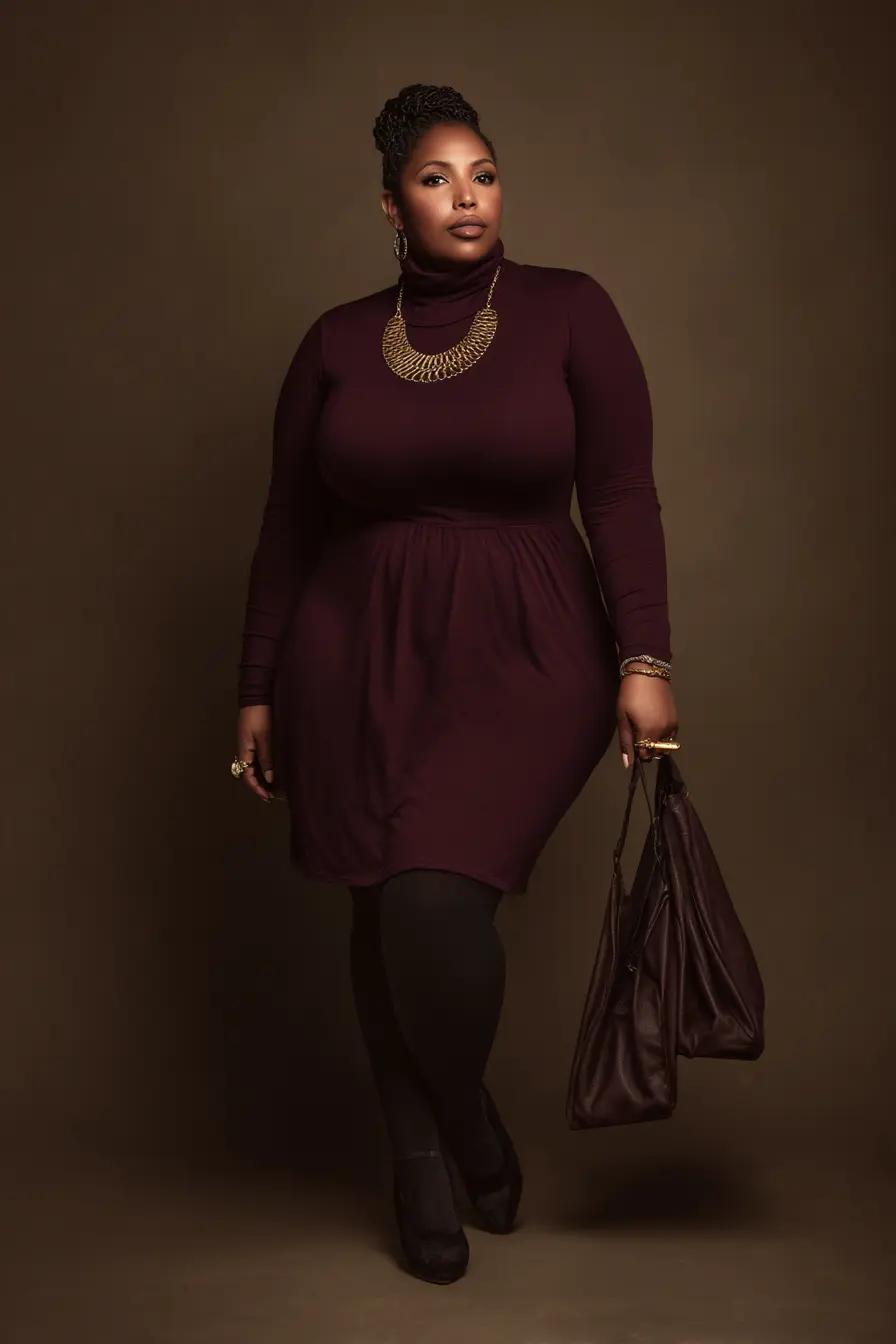 Fitted Turtleneck Dress + Matte Opaque Tights