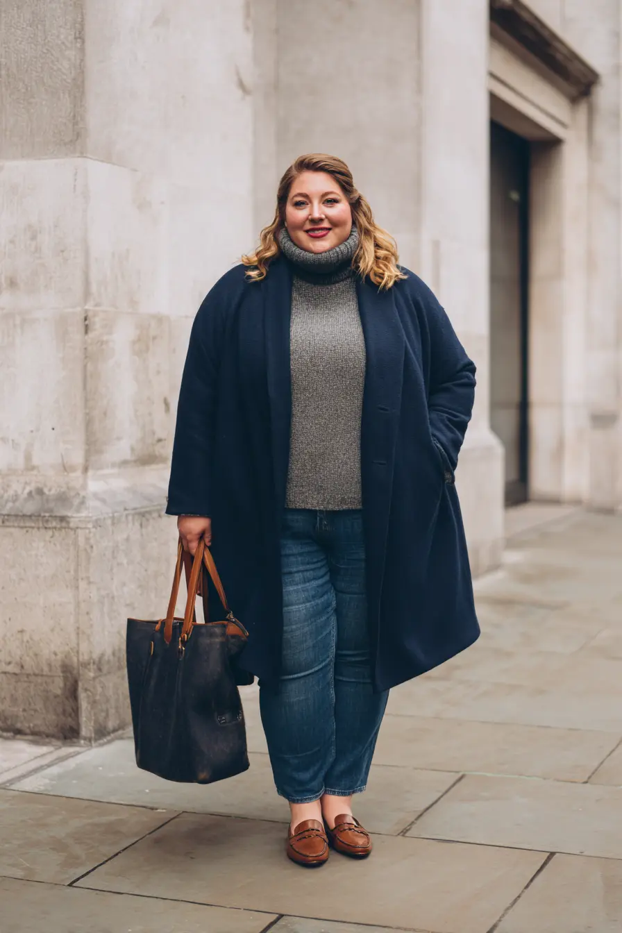 Navy Wrap Coat With Turtleneck Layers for a Classic London Fall Look