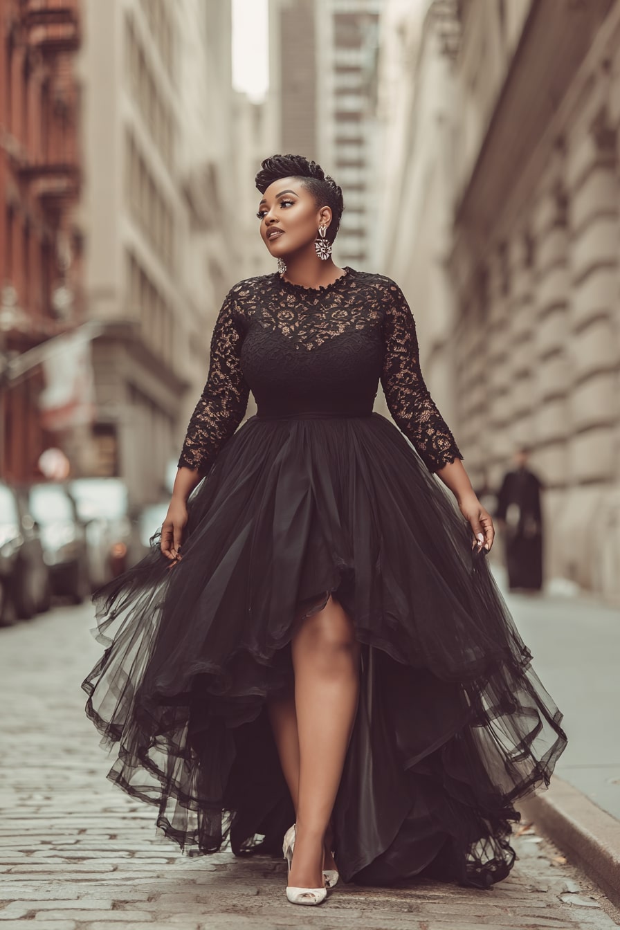 Feathered Hem Gown + One-Shoulder Cut