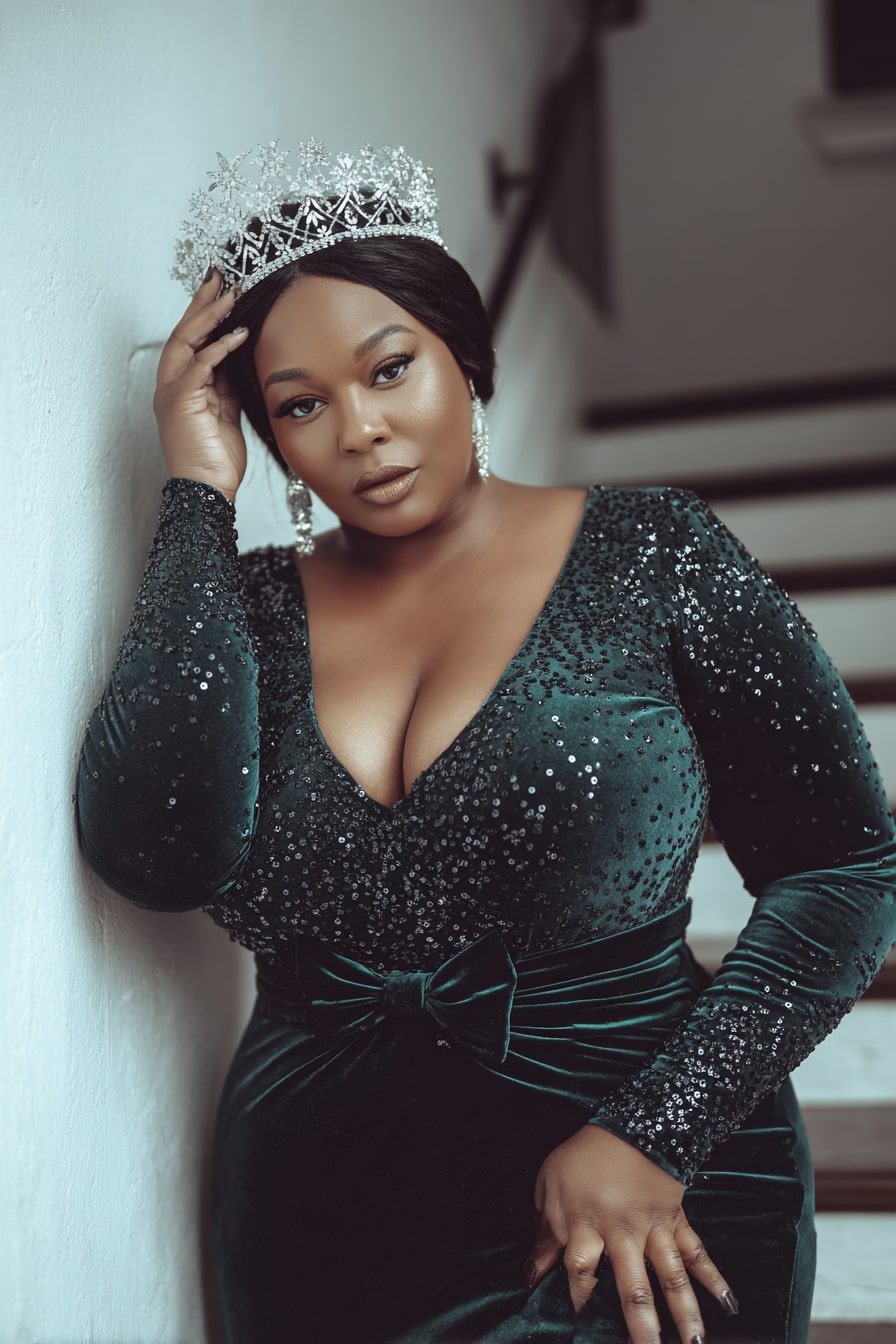 Emerald Velvet Gown with Sequined Bodice