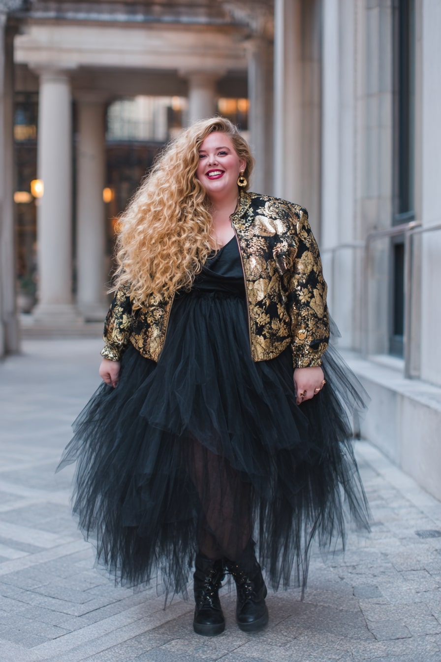 Black Tulle Skirt with Gold Baroque Jacket