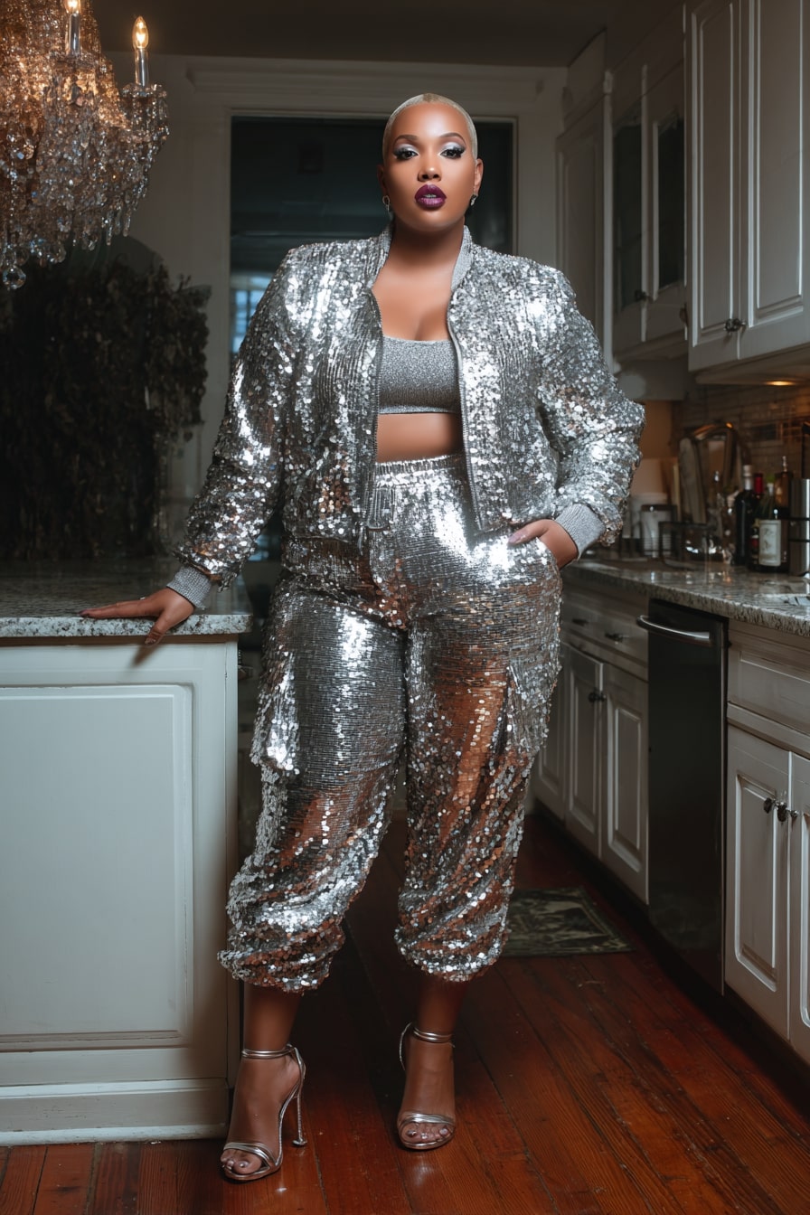 Shimmering Silver Sequin Power Set
