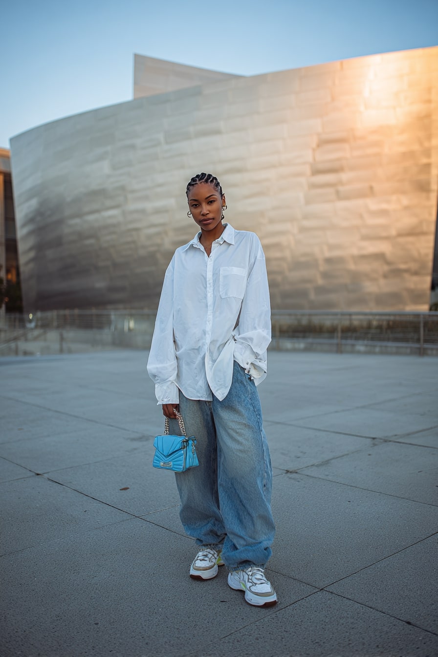Relaxed White Shirt & Baggy Denim for Winter Brunch