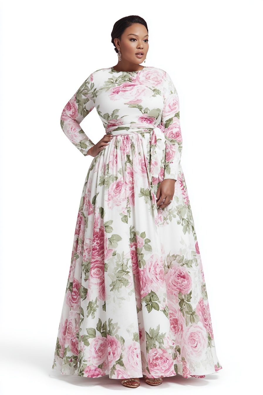 Soft Floral Maxi Dress + Wrapped Waist Detail