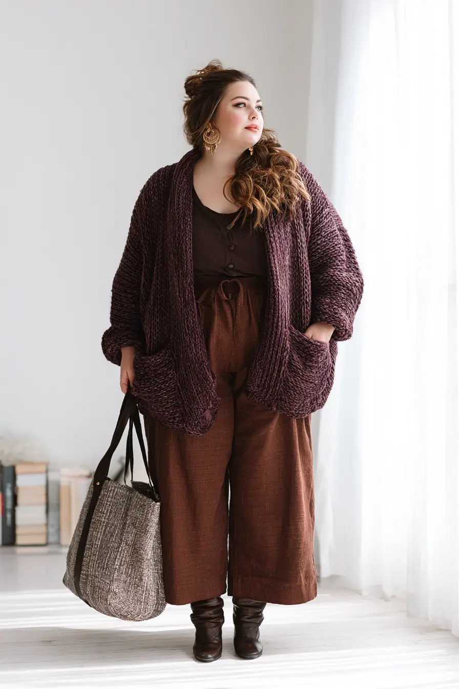 Plush Cardigan + Soft-Wide Trousers Blend
