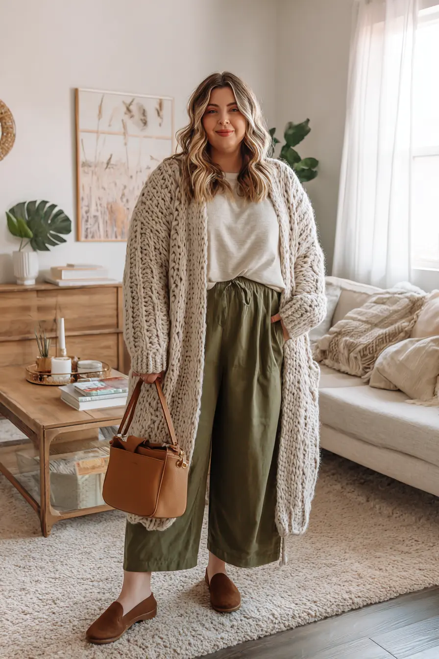 Chunky Knit Cardigan + Easy Wide-Leg Pants