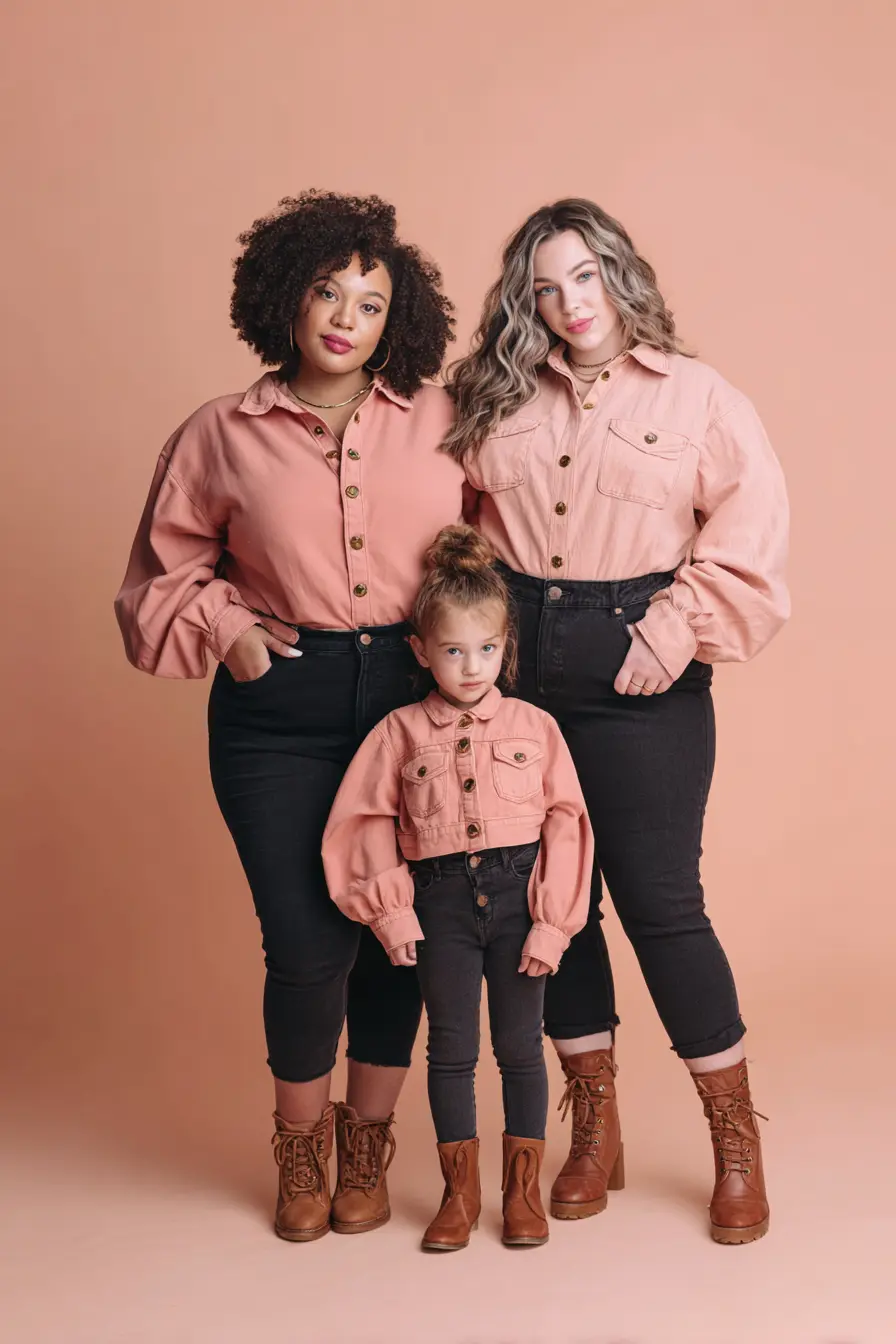 Blush Button-Up + High-Rise Black Denim