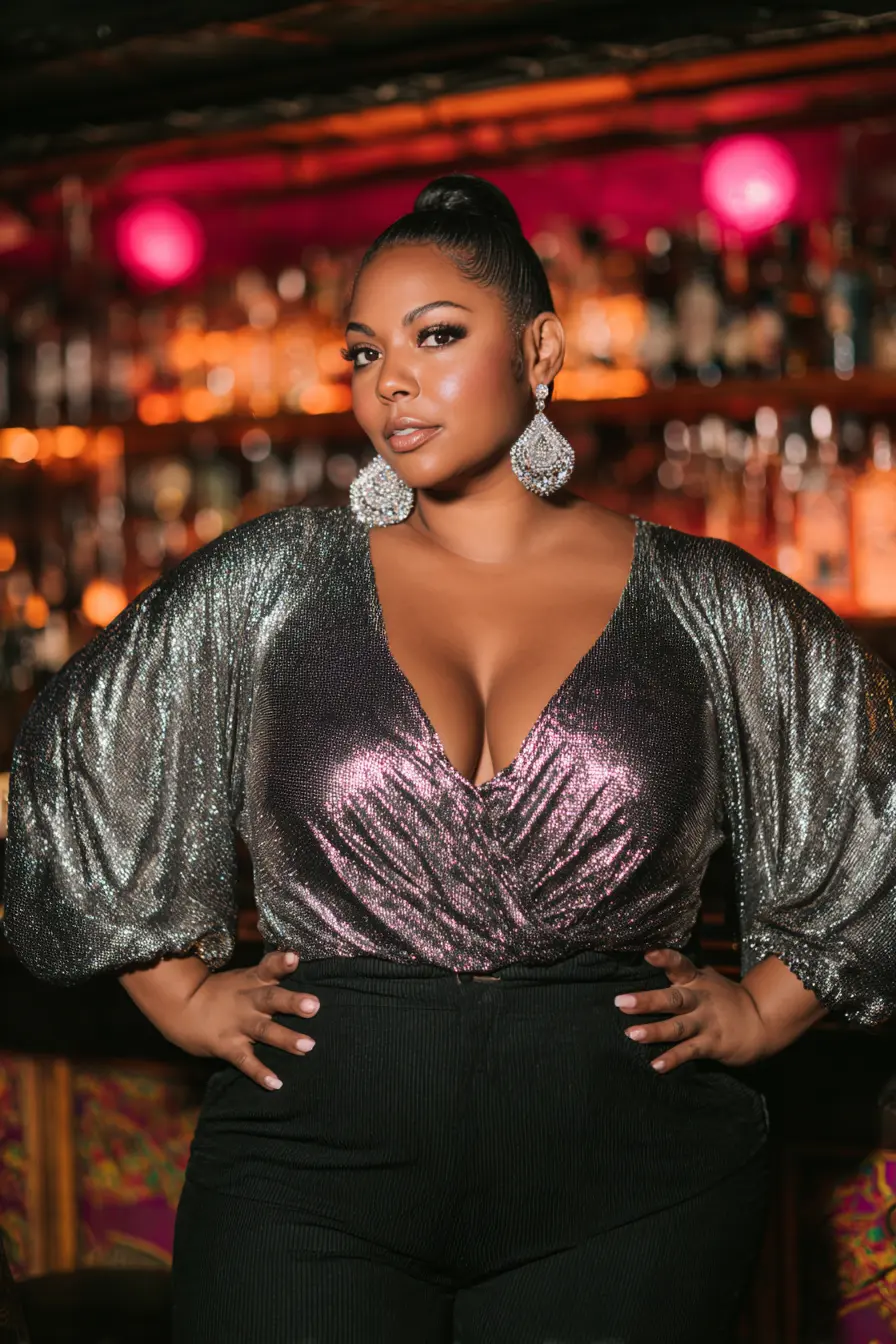 Metallic Wrap Top + Wide-Leg Pants Glam