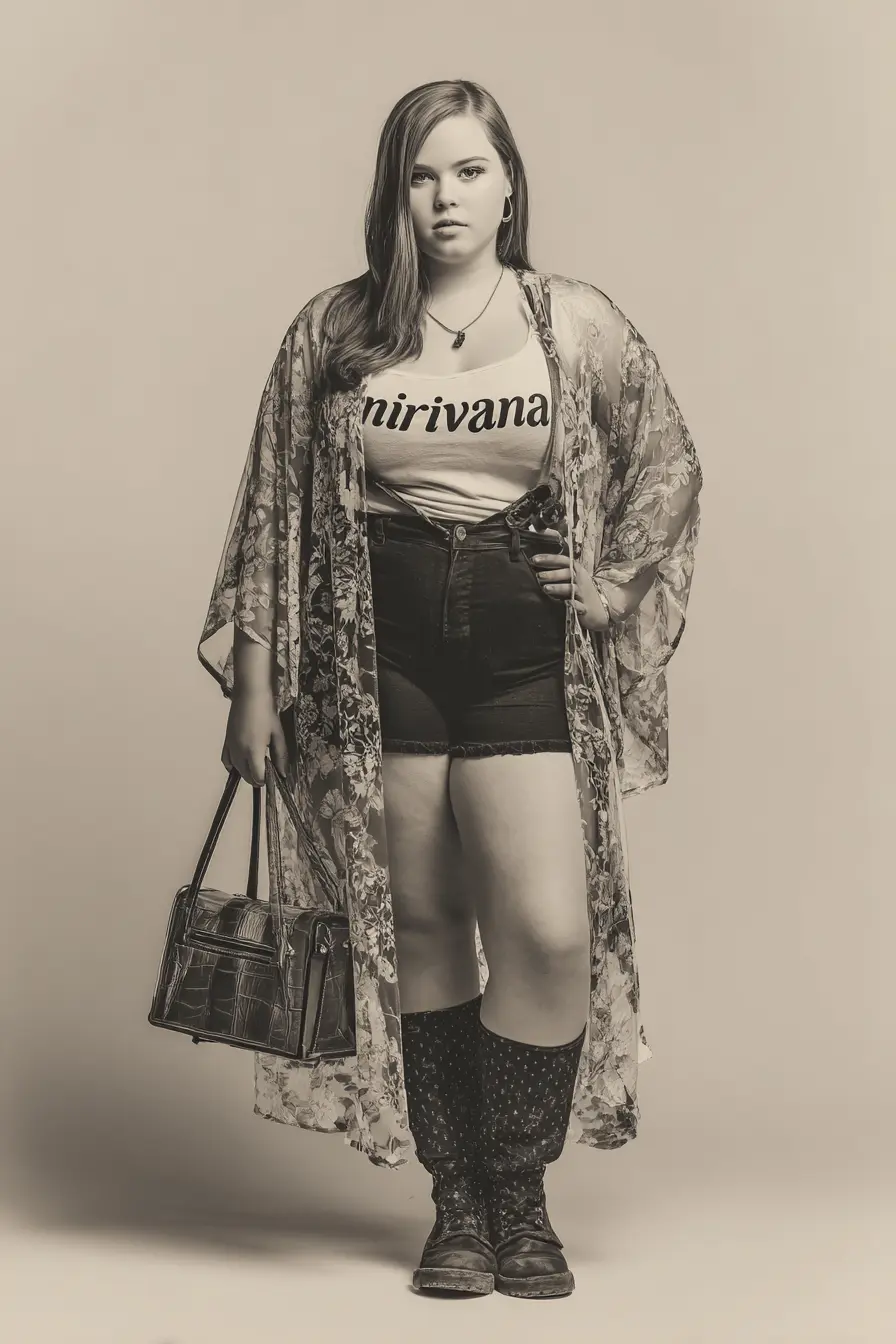 Sheer Lace Kimono + Vintage Band Tee