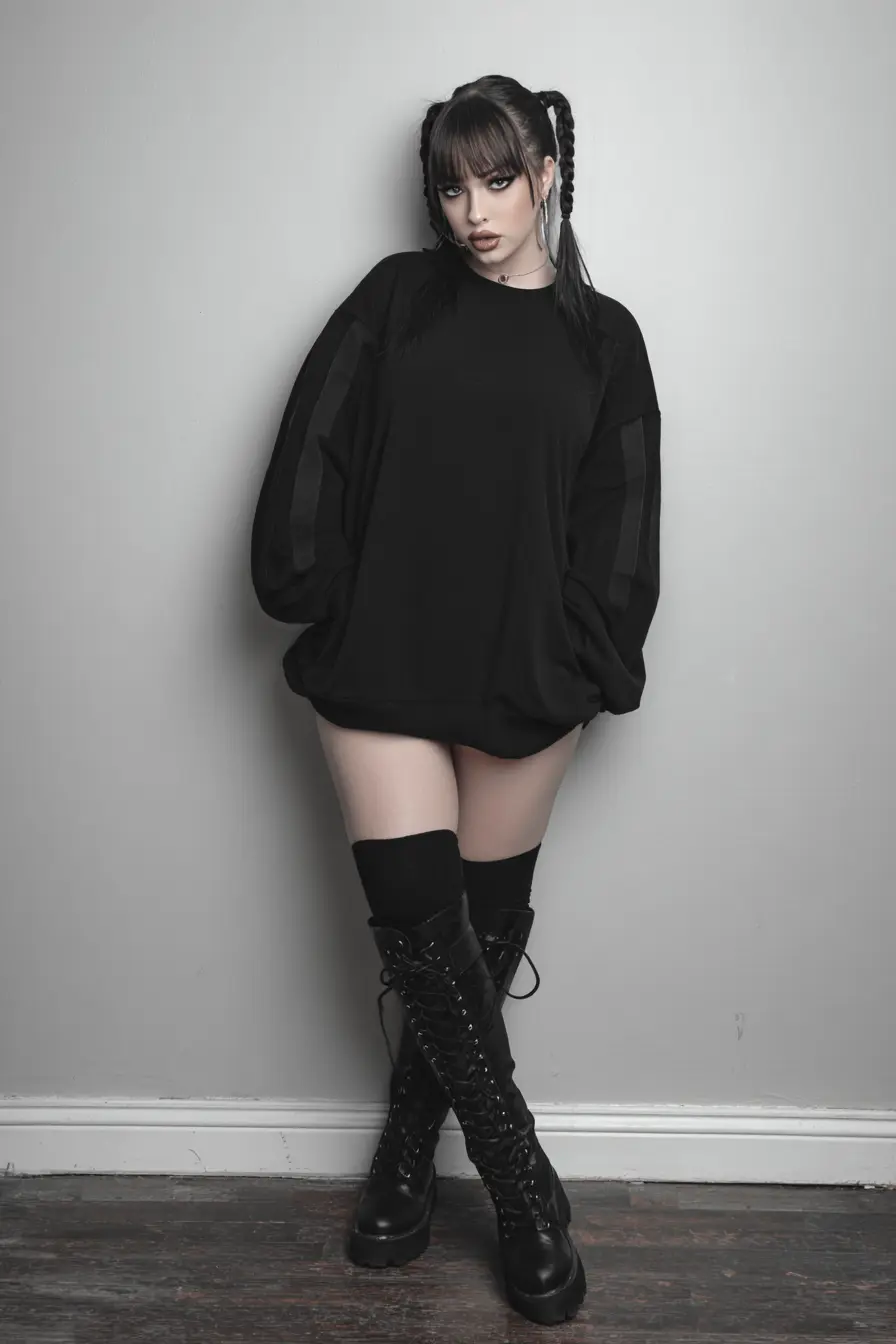 Oversized Sweatshirt Dress + Lace-Up Boots