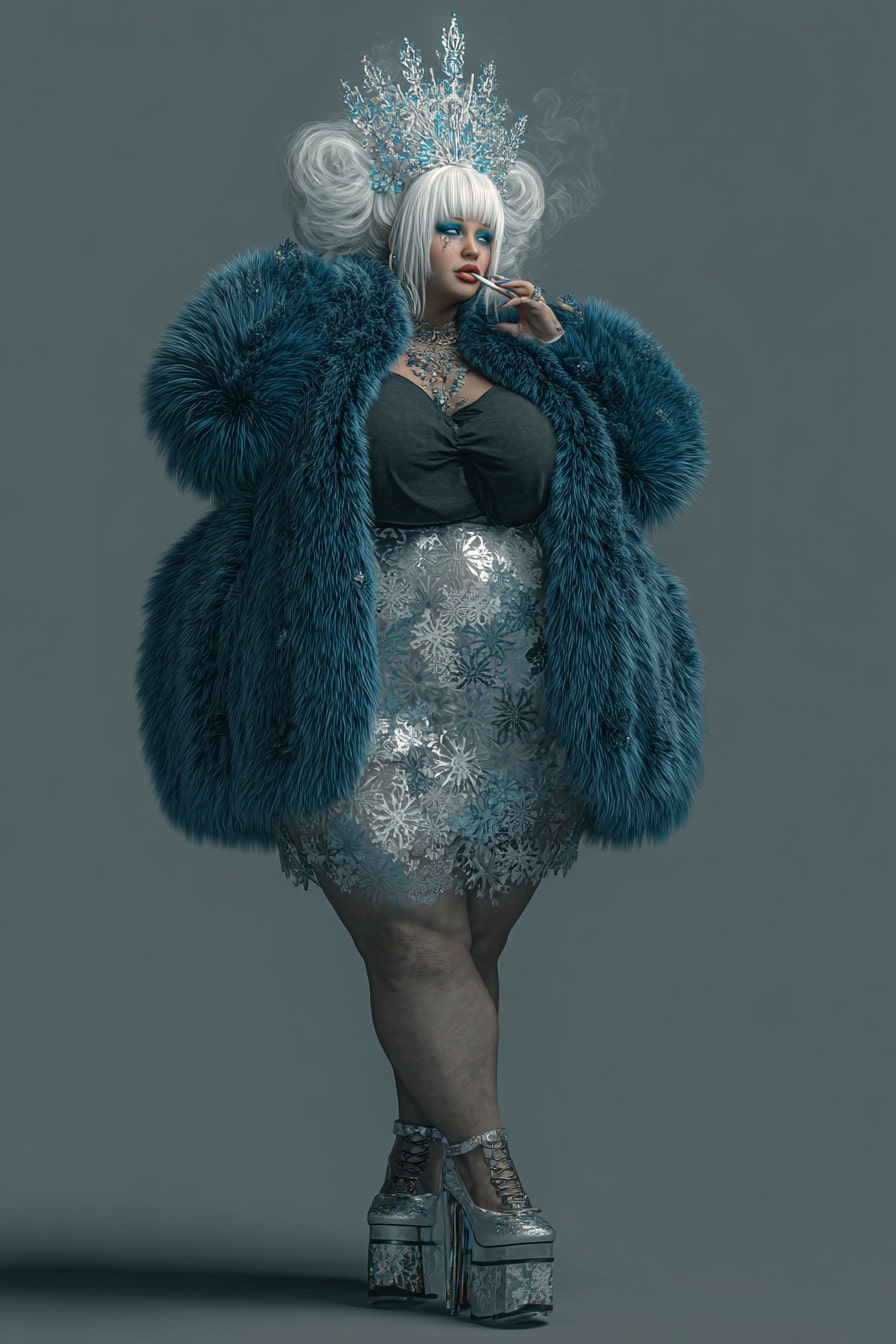 Faux Fur Coat + Shimmer Mini Dress