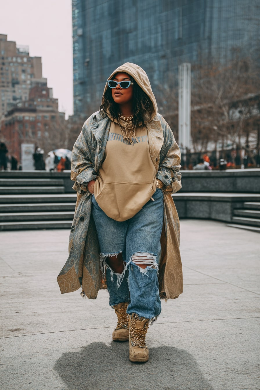 Street Style Layers with Hoodie and Distressed Denim