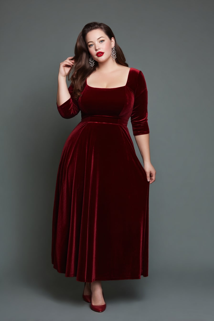 Crushed Velvet Midi Dress + Sculpted Square Neckline