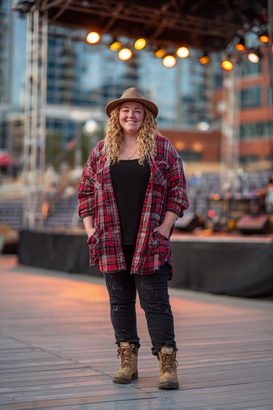 Oversized Plaid Shirt + Rugged Denim Layers