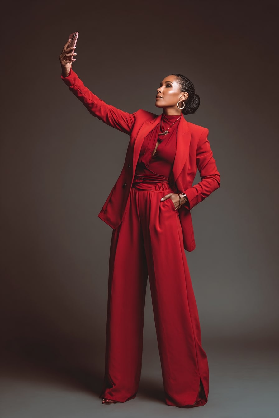 Bold Red Power Suit for Valentine’s Confidence