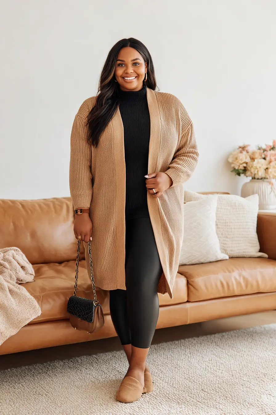 Longline Cardigan + Black Leggings
