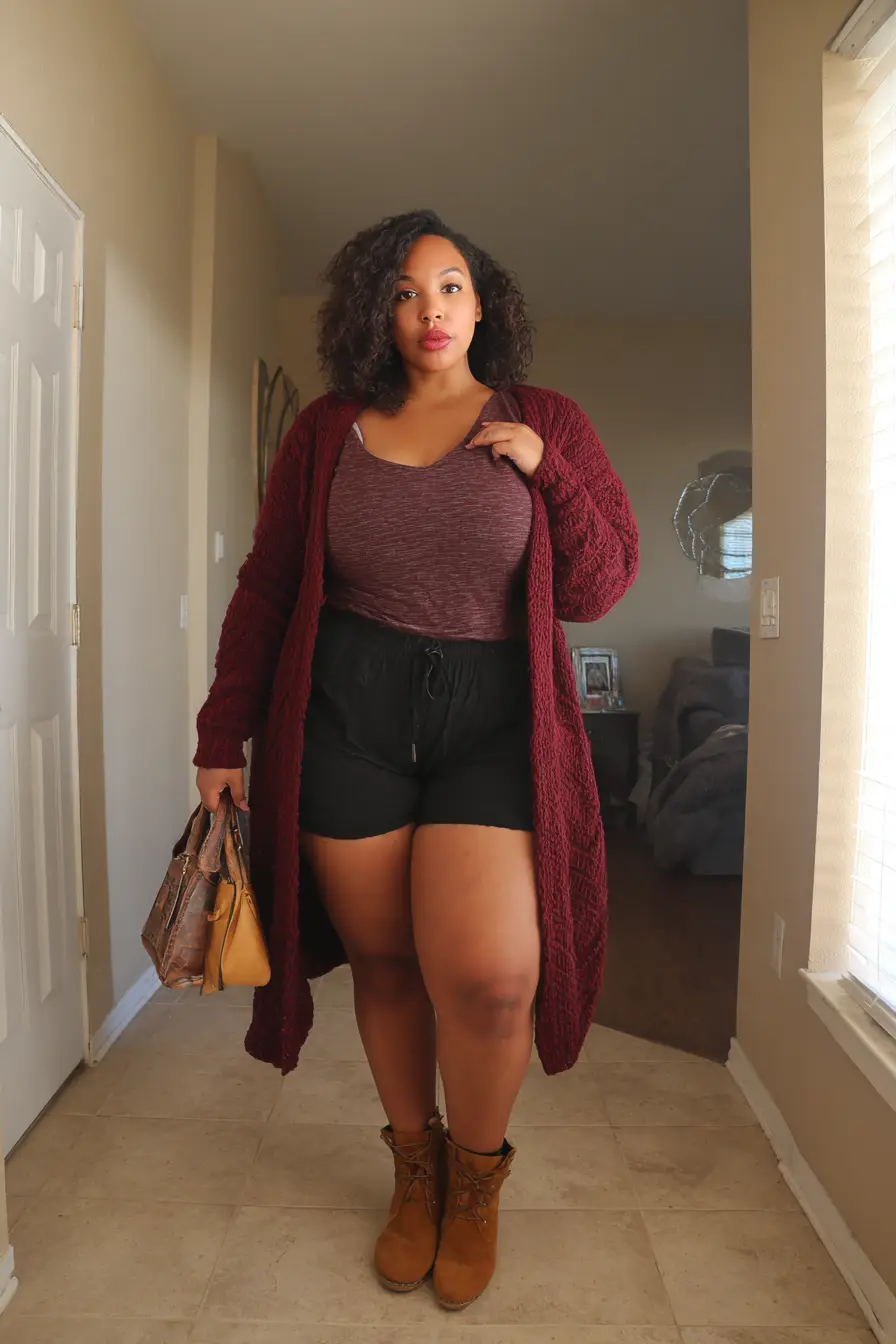 Long Duster Cardigan + Biker Shorts Layering