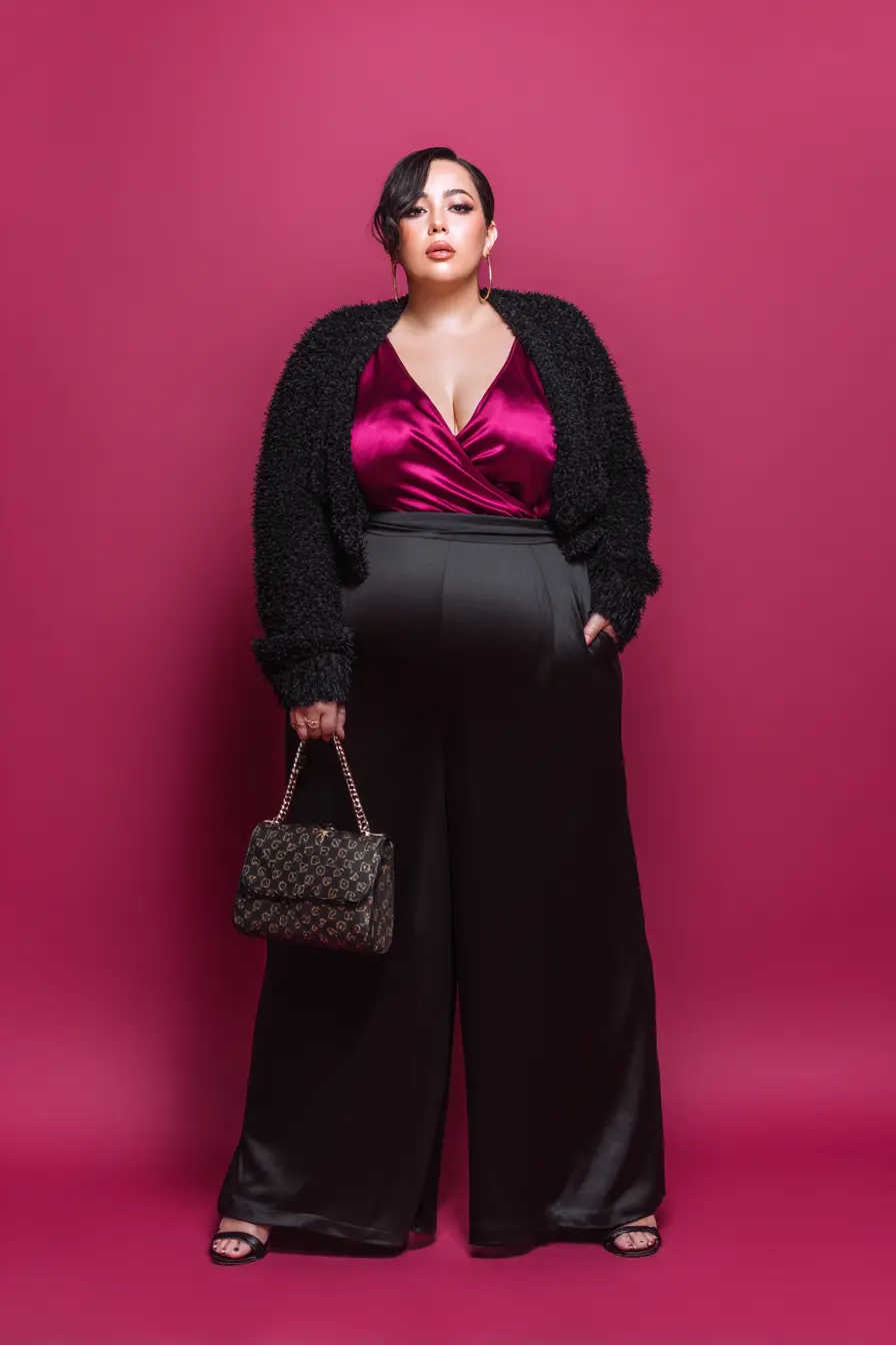 Satin Wrap Blouse + Wide-Leg Palazzo Pants