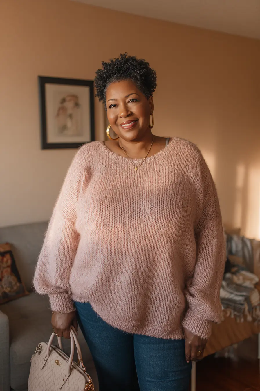Blush Knit Sweater + Dark Wash Denim