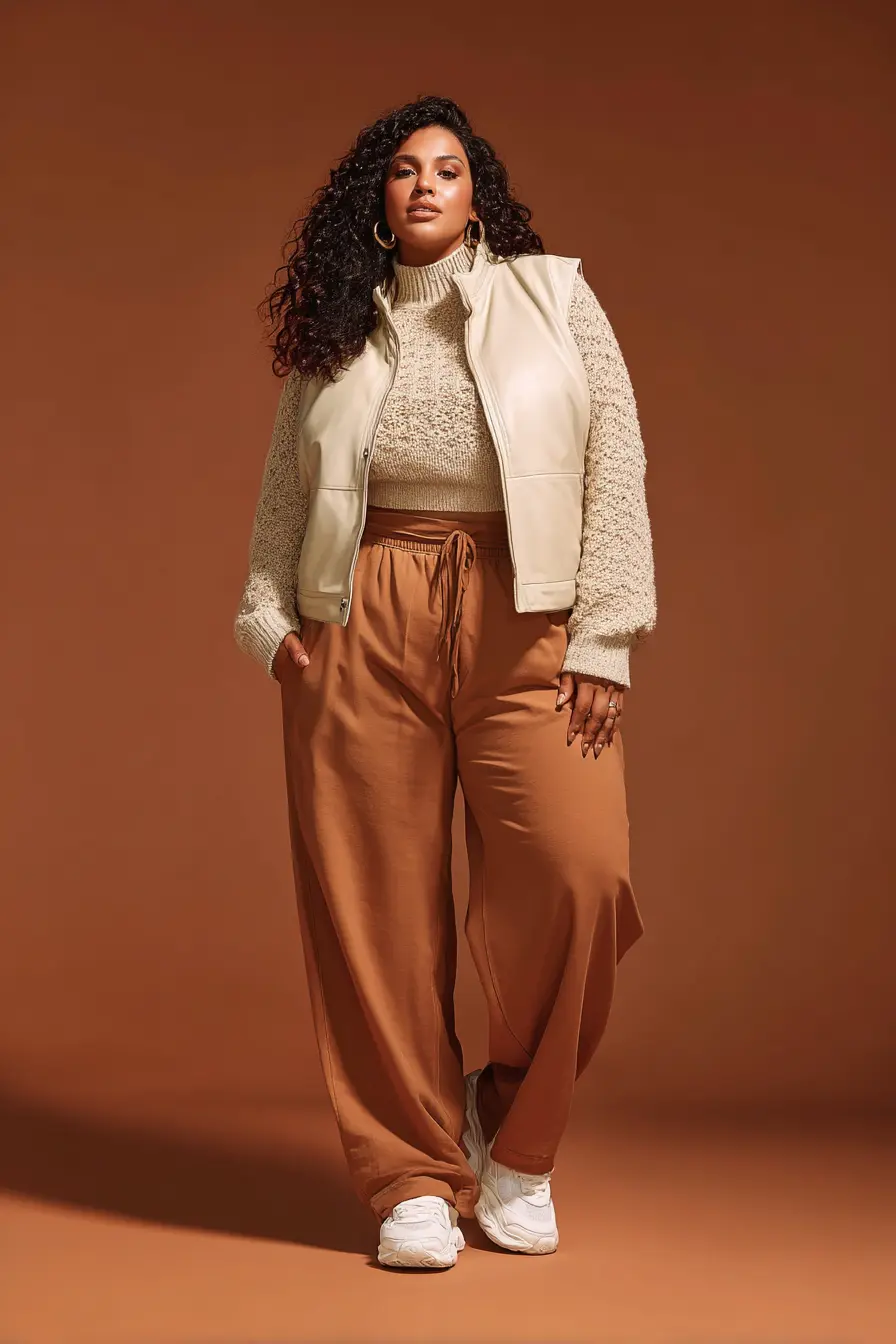 Puffer Vest + Wide-Leg Trousers