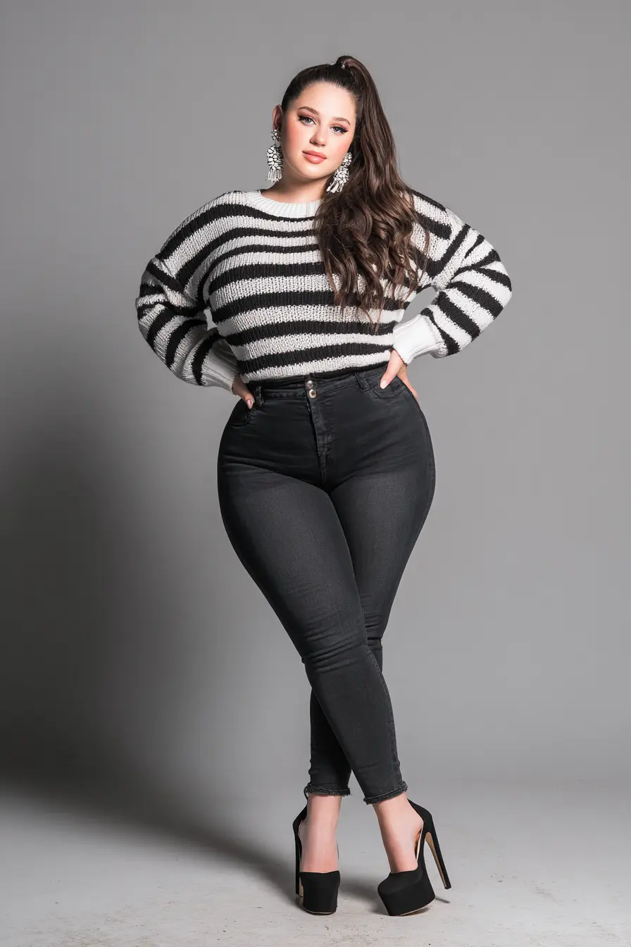 Striped Knit Sweater + High-Rise Skinny Jeans