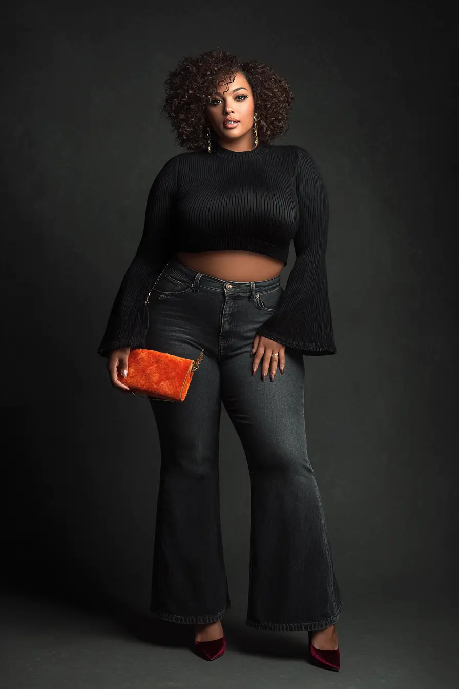 Ribbed Crop Sweater + Washed Black Flares